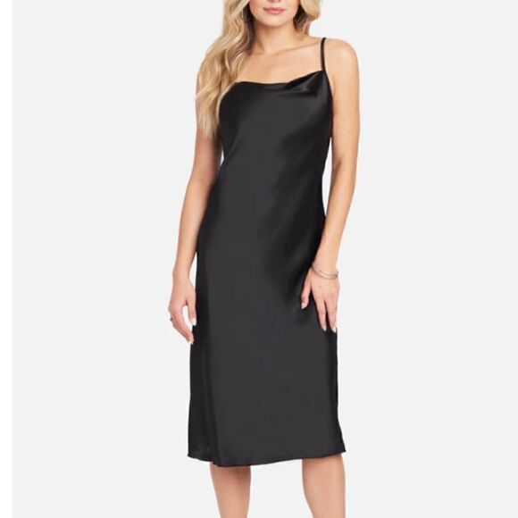Satin Cowl Slip Midi Dress - Bebe Black Dress - Beautiful NEW - Size XS - NWT - Picture 1 of 5